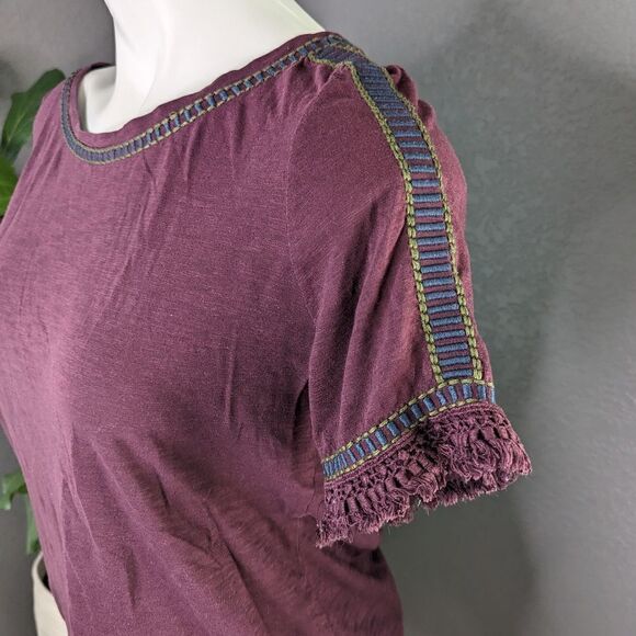 LOFT Plum Embroidered Short Sleeve Shirt - Picture 3 of 7